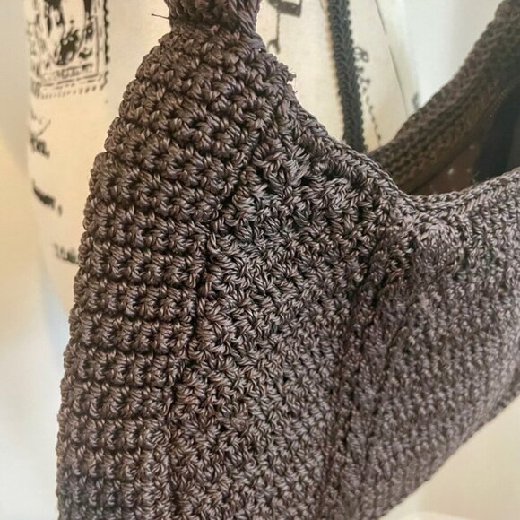 BOHO HANDMADE CROCHET SHOULDER BAG DARK MOCCA COLOR VERSATILE TRENDY GRANNY MADE - Picture 15 of 15